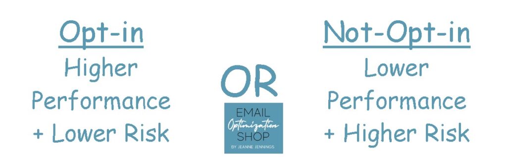 Opt-in means higher performance and less risk of spam complaints -- Not-opt-in means lower performance and higher risk of spam complaints.