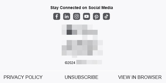 Image of the footer of an email message with social media icons