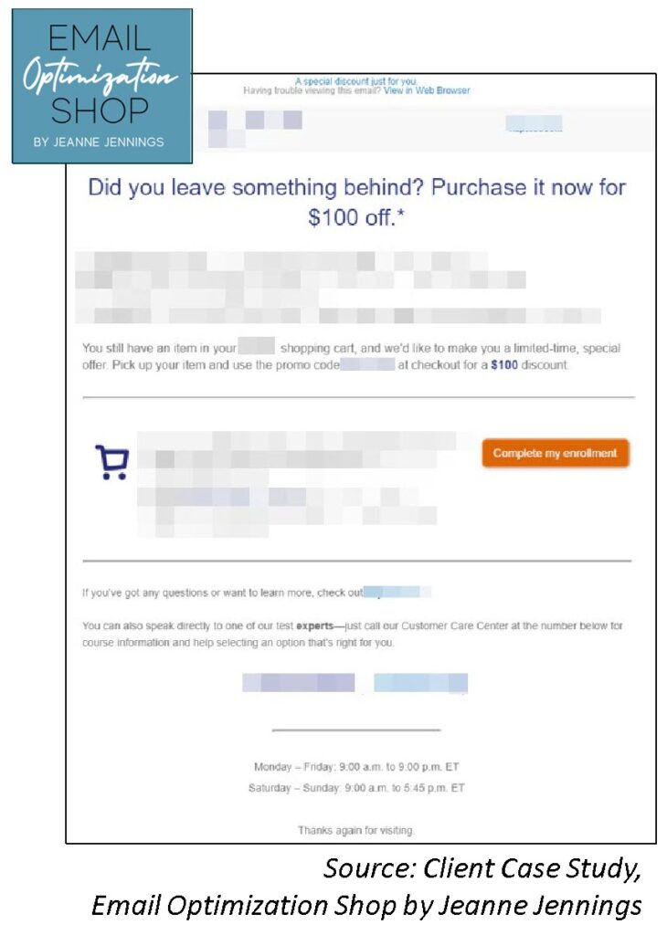 image of an abandoned cart email with a discount offer, send 4 days after the cart is abandoned