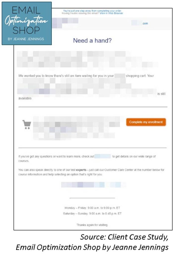 Image of an abandoned cart email without a discount -- first effort in the series. 